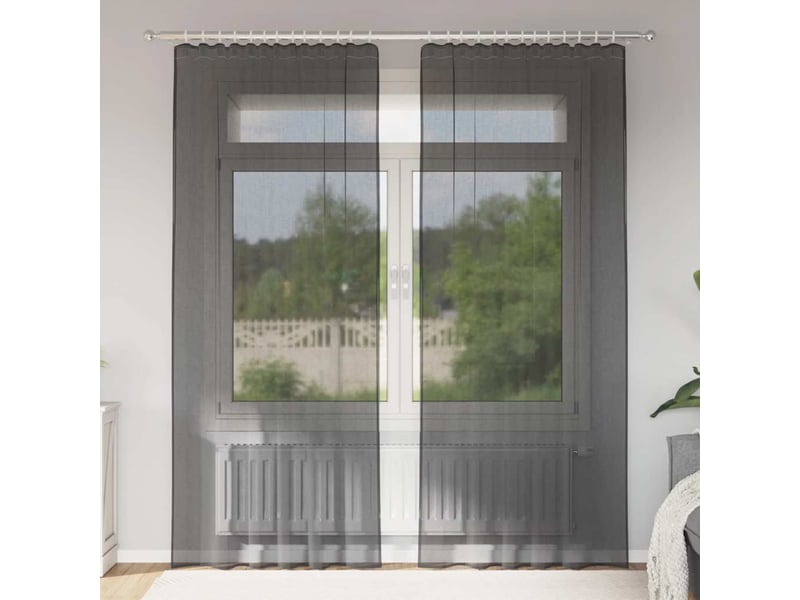  Lot de 2 rideaux en voile, voilages avec passe-tringles noir cf44478  - Conforama B