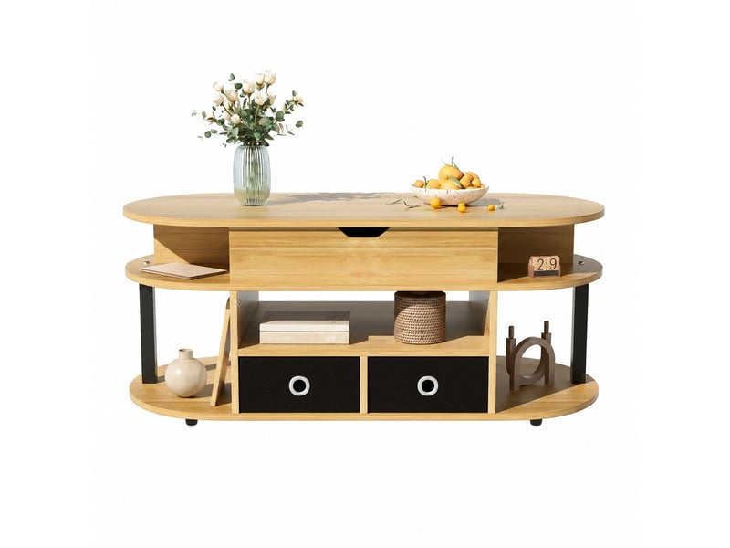  Table basse relevable avec 2 tiroirs en tissu, effet bois et noir, 105 x 50 cm  - Conforama A