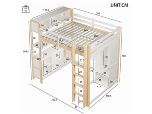 Lit mezzanine 140x200 cm <strong></strong>  <strong></strong> coloris naturel