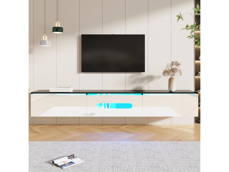  Vitrine &amp; meuble tv 180×30×35 cm – noir + blanc laqué, led 16 couleurs  - Conforama B