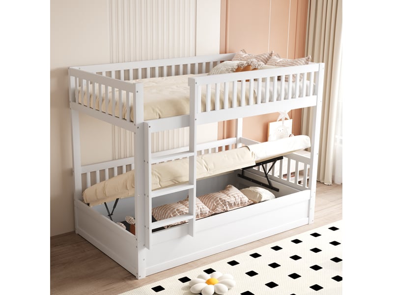  Lit superposé enfant 90 x 200 cm blanc avec rangement hydraulique  - Conforama B