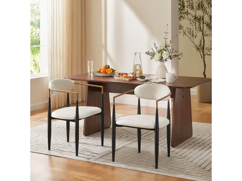  Chaise de salle à manger en tissu beige, noir et doré  - Conforama D