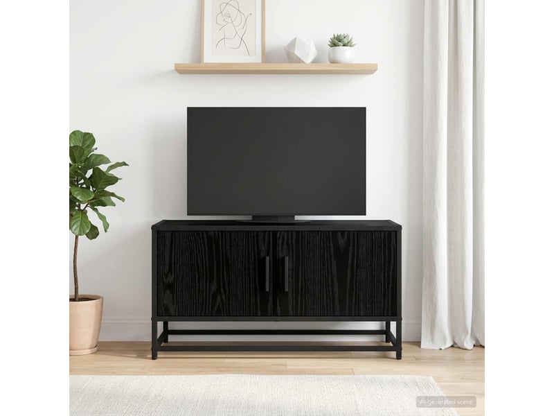 Meuble tv - banc tv - meuble de rangement 80 x 34,5 x 40 cm chêne noir bois d'ingénierie - Conforama B
