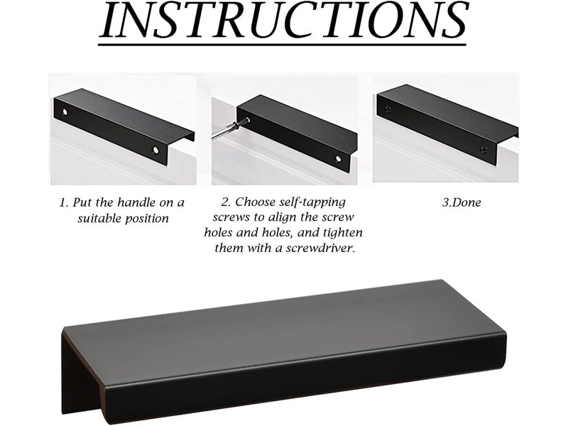  Lot de 10 poignées cachées en aluminium noir 80 mm, poignées pour portes de terrasse, cuisine et tiroirs  - Conforama B