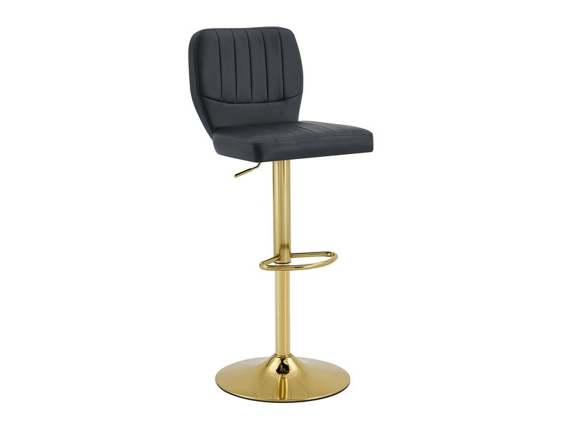  Tabouret de bar réglable et pivotant avec dossier et repose-pieds en cuir pu noir et doré  - Conforama A