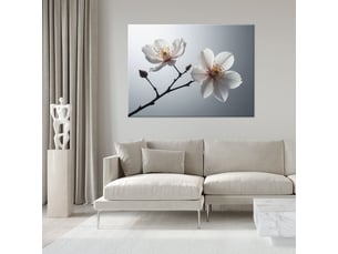 Tableau moderne, magnolias blancs sur une branche dans une composition élégante 60x40