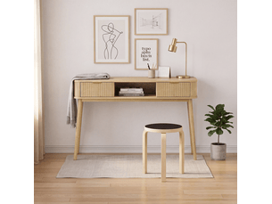 Console vintage 120x35x77,6 cm effet chêne avec 2 tiroirs et niche ouverte