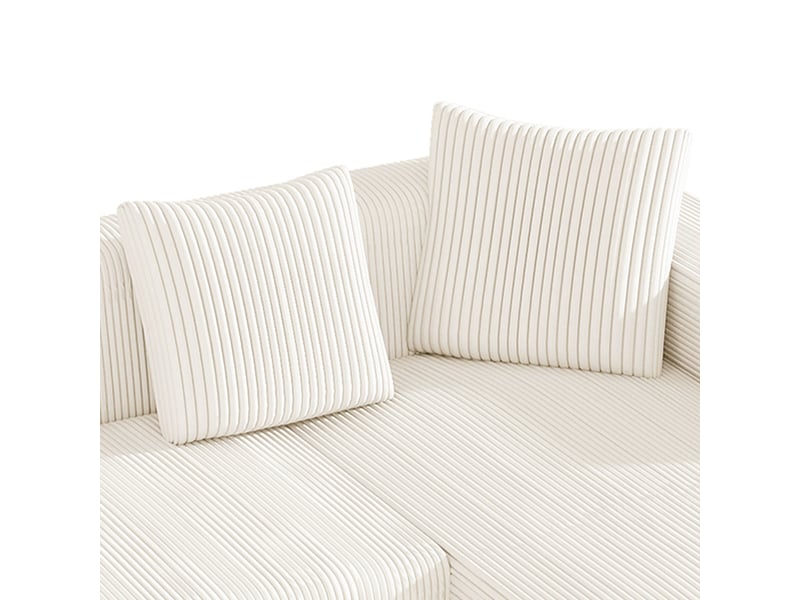  Canapé d'angle modulable blanc en velours côtelé, canapé moderne avec méridienne et coussins, salon contemporain  - Conforama R