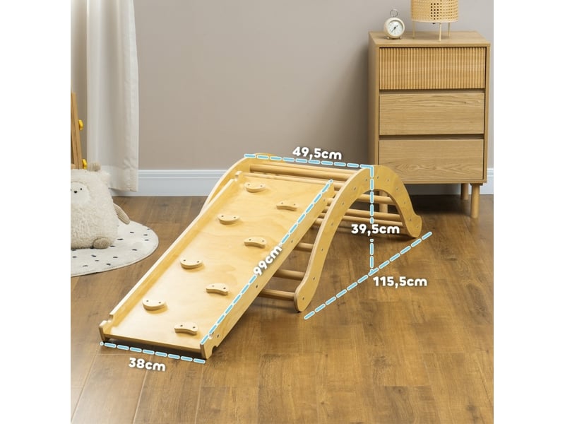 Parcours d'escalade enfant 4-en-1 168x49,5x39,5 cm – bois naturel – rampe réversible avec coussin - Conforama C