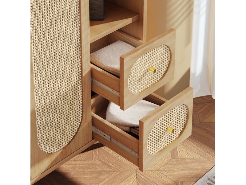  Armoire 120x44x161 cm bois couleur chêne, 2 portes, 2 tiroirs  - Conforama E