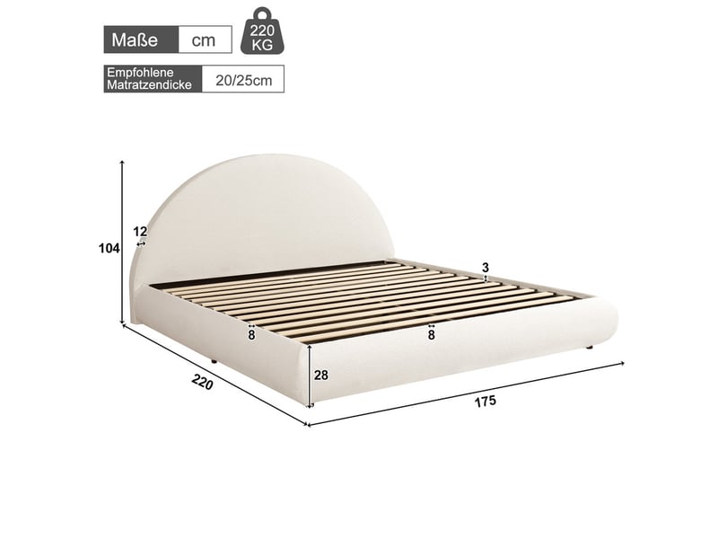 Lit coffre double 160 x200 cm avec grand espace de rangement , sommier à lattes, revêtement en bouclé,blanc - Conforama C