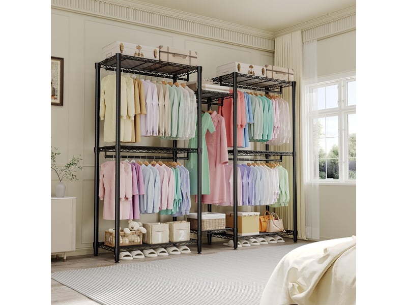  Penderie sur pied métallique robuste – 5 barres &amp; 8 étagères réglables – rangement ouvert grand capacité – facile à assembler PHK_36PBJBTU - Conforama C