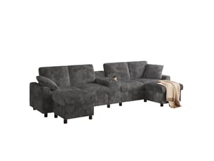 Canapé en u modenvie 4 places en velours côtelé gris avec 2 poufs de rangement et table centrale 315 x 135 x 81 cm