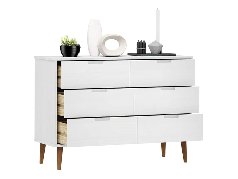  Commode chambre adulte, armoire à tiroirs molde blanc 113x40x80 cm bois de pin massif  - Conforama C