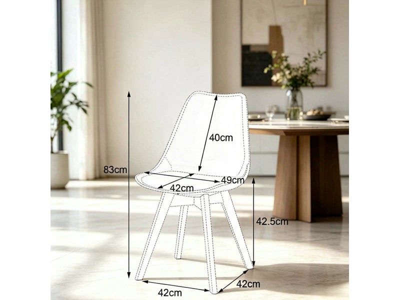  Lot de 6 chaises de salle à manger 42x42x83 cm – blanc – assise rembourrée en simili cuir et pieds en bois  - Conforama E