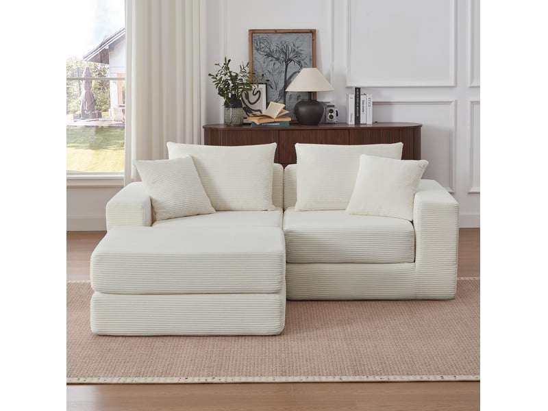  Canapé modulaire 3 places 259.5x96x80 cm blanc, socle antidérapant  - Conforama D
