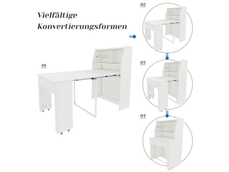  Table extensible, 52-132,5 x 80 x 120 cm (repliéedéployée), rangement intégré, panneau de particules, blanc  - Conforama E