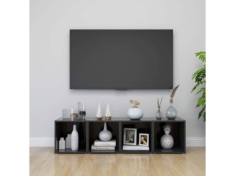  Lot de 4 meuble tv bas salon gris 37x35x37 cm bois d’ingénierie  - Conforama B