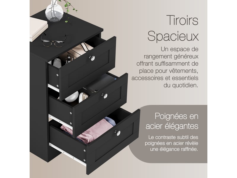  Table de chevet altino 3 tiroirs, commode de nuit, chambre, set de 2, 62x40x36cm, noir 3332179 - Conforama E