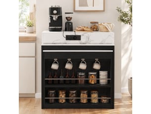 Îlot de cuisine extensible 83-146,5 cm avec prises, roulettes et rangements noir