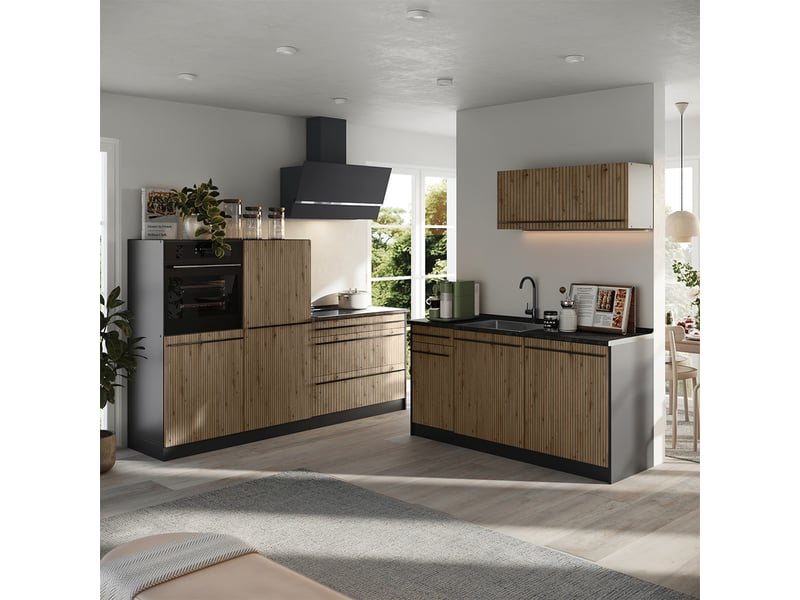  Vicco cuisine, chêne artisananthracite, 220cm sans plan de travail  - Conforama C