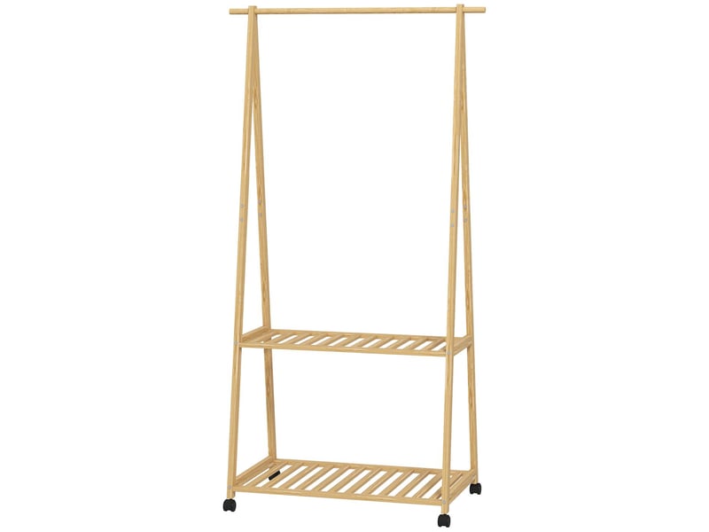  Portant à vêtements en bambou sur roulettes avec 2 étagères 84,5 x 43,5 x 158 cm  - Conforama B