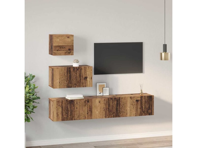  Ensemble meuble tv - banc tv - meuble de rangement 4 pcs bois ancien bois d'ingénierie  - Conforama D