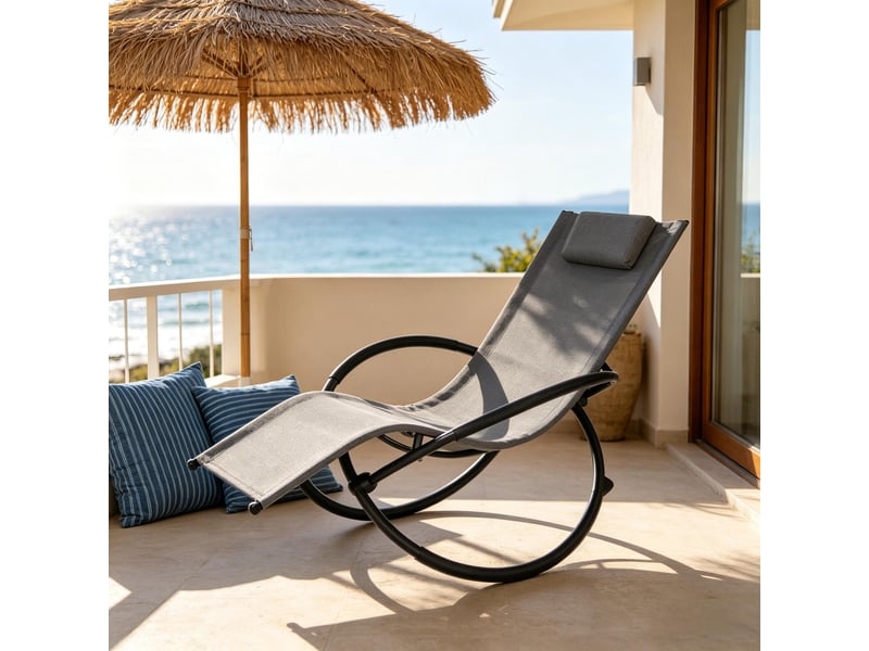  Bain de soleil à bascule,143,5x66x86 cm,avec coussin amovible,textilène,gris  - Conforama B
