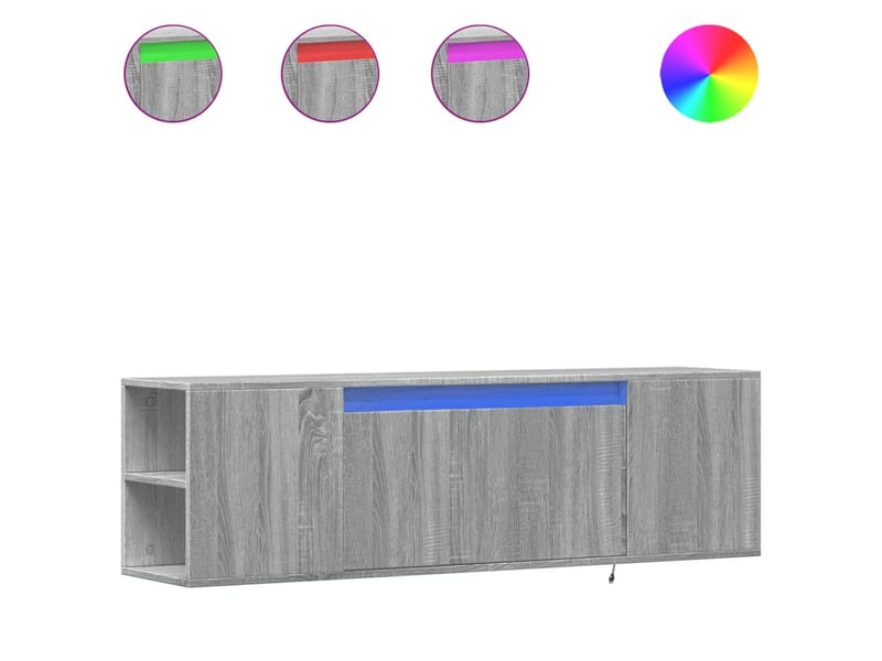 Meuble tv - banc tv - meuble de rangement mural avec lumières led sonoma gris 135x31x39,5 cm - Conforama A