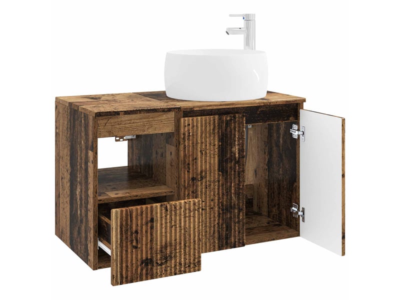  Ensemble de mobilier de salle de bain 2 pc bois ancien cf64039  - Conforama D