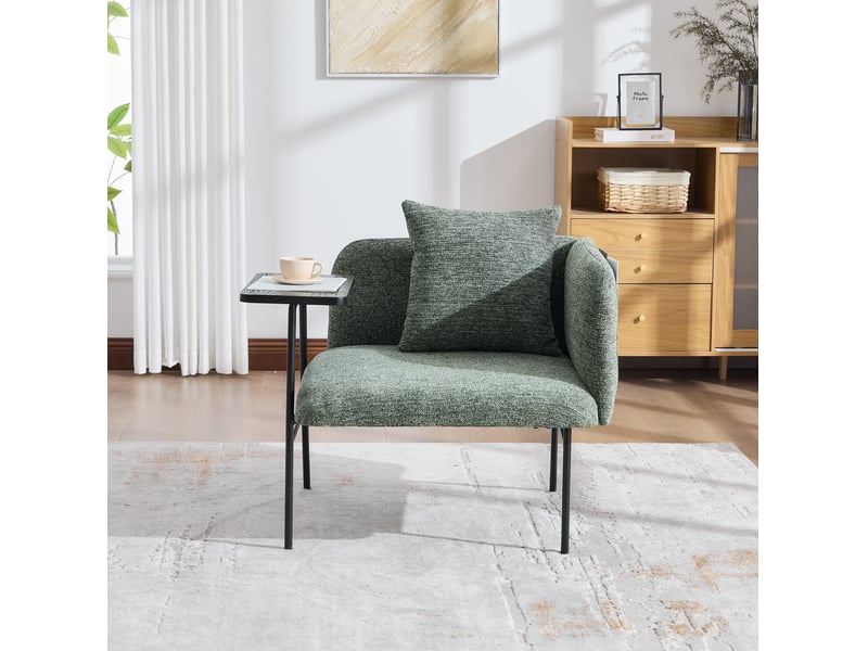  Fauteuil avec table d’appoint 64x67x71 cm, pieds métalliques, rangement latéral, pour salon, bureau, chenille vert émeraude  - Conforama B