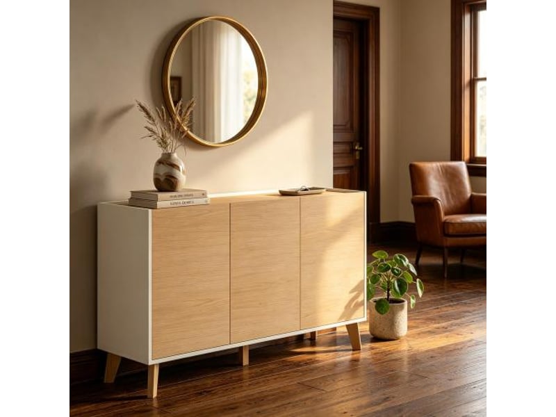 Buffet de cuisine nordique – rangement scandinave 3 portes, 6 compartiments, design moderne - Conforama B
