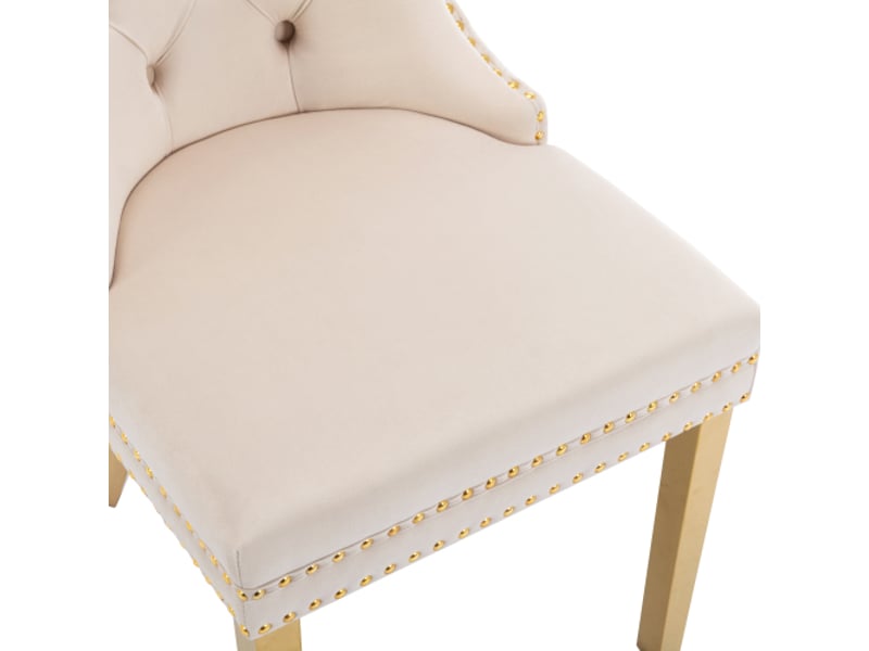  Lot de 2 chaises de salle à manger en velours avec heurtoir à l'arrière,garniture en tête de clou et pieds en acier inoxydable plaqué or,beige chaise beige - Conforama E