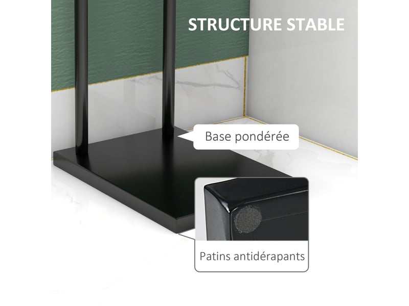  Porte-serviettes sur pied en acier avec 2 barres support noir - pour serviette 35,5l x 20p x 78h cm  - Conforama R