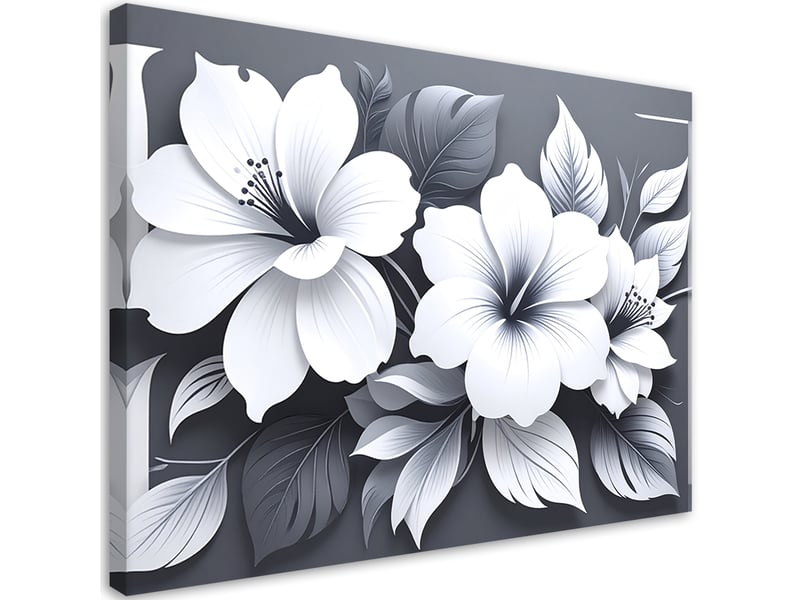  Tableau moderne, fleurs blanches sur fond gris 30x20 1328139166 - Conforama A