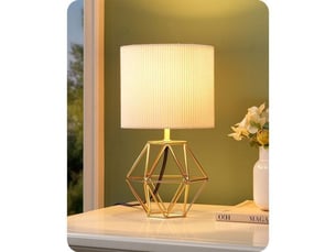 Lampe de chevet t165 abat-jour plissé ivoire led e14 2700k base métal dorée 29 cm