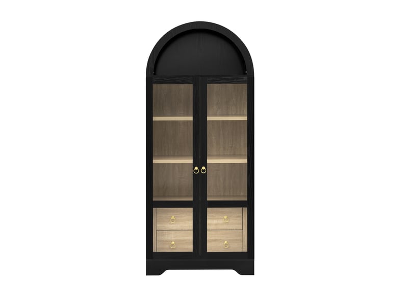  Buffet et enfilade avec 2 tiroirs, portes vitrées et étagères réglables pour cuisine, noir, 76,2 × 40,1 × 180 cm  - Conforama A