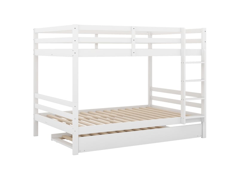  Lit superposé 140x200 cm gigogne 3 couchages, pin, blanc, sans matelas  - Conforama E