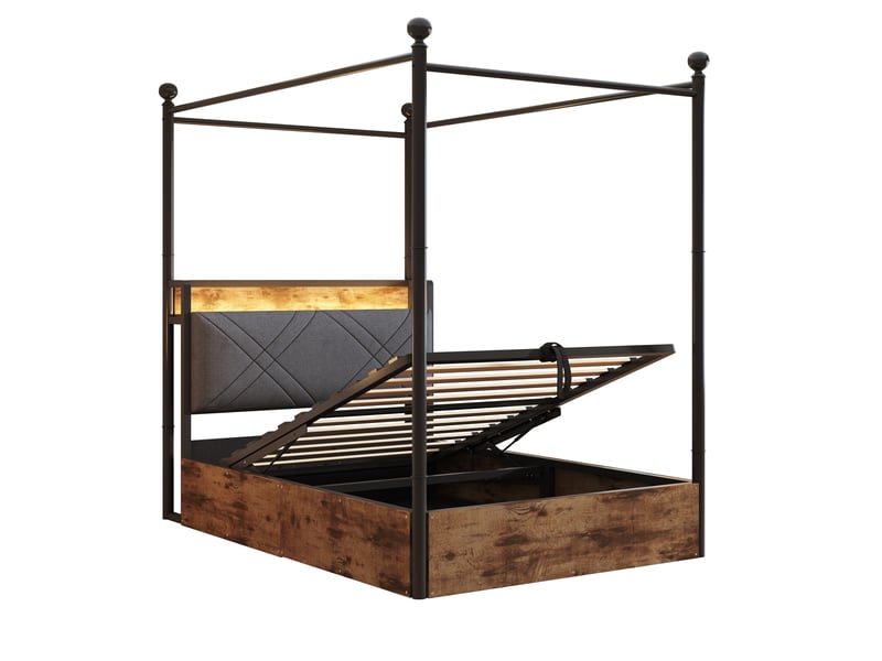  Lit coffre enfant 90x190 cm, montants amovibles, led, ports usb et type-c, noir, sans matelas  - Conforama A