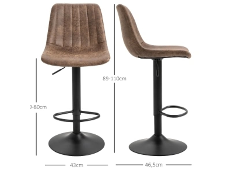  Tabouret de bar pivotant avec dossier haut, repose-pieds et hauteur réglable, lot de 2, en mousse marron  - Conforama C
