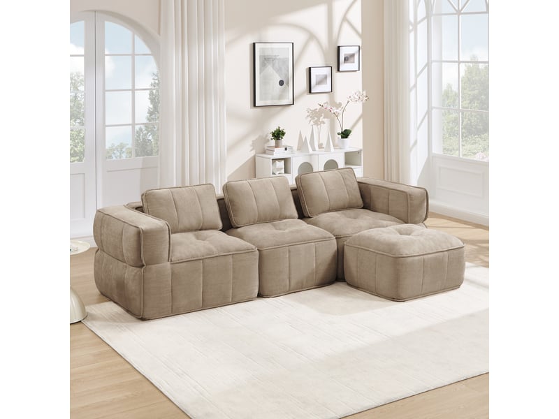  Canapé modulable, canapé 3 places, en tissu, avec pouf, pour salon, mobilier pour espace de vie, adapté à l'espace de vie  - Conforama R