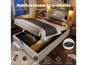 Lit coffre 90x200 cm <strong>ZOVIRA</strong> <strong></strong> coloris beige