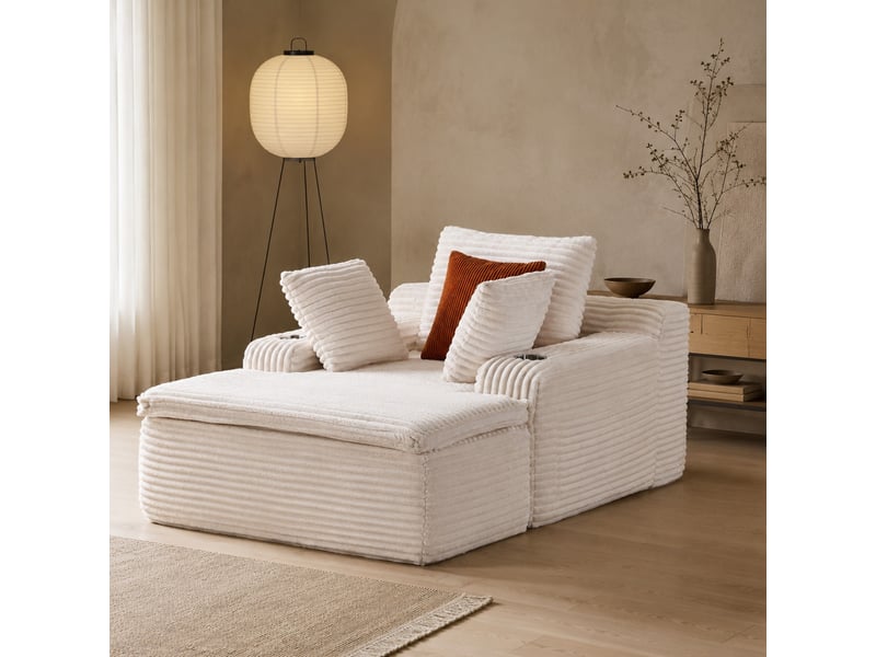  Méridienne pliable sans armature avec porte-gobelets  - mousse haute densité, velours côtelé - beige  - Conforama B