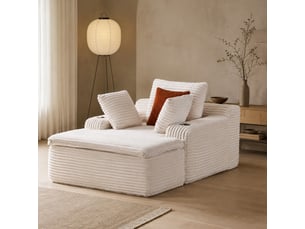 Méridienne pliable sans armature avec porte-gobelets - mousse haute densité, velours côtelé - beige