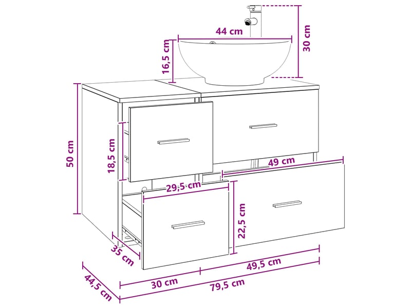  Ensemble de mobilier de salle de bain 2 pc sonoma gris cf64188  - Conforama E