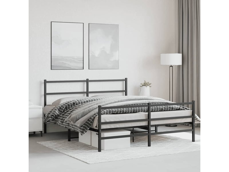  Lit double- lit adulte -  cadre de lit métal sans matelas avec pied de lit noir 150x200cm  - Conforama C