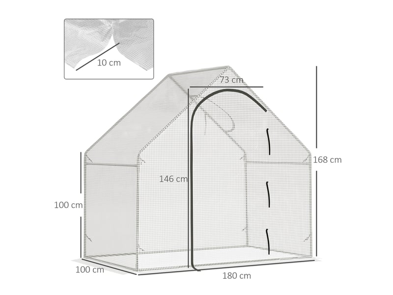 Serre de plain-pied, 1,80 x 1,00 x 1,68 m, serre en bâche résistante, blanche - Conforama E
