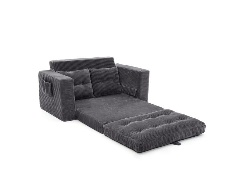  Canapé 2 places convertible gris en velours côtelé avec accoudoirs larges et poches latérales  - Conforama E