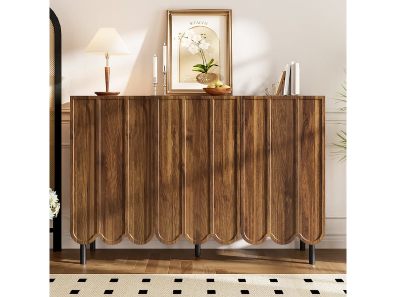 Buffet et enfilade avec portes ondulées sans poignées, étagères réglables, pour salon ou entrée, en mdf 120×35×80 cm - Conforama C