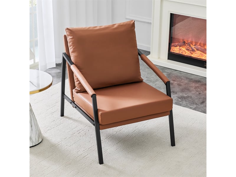  Fauteuil crapaud moderne en similicuir - 67x67x80cm - fauteuil lounge industriel avec cadre en métal noir - marron  - Conforama D